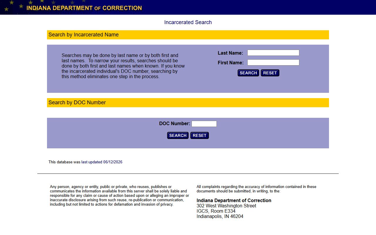 IDOC offender locator for Parke County state prison inmate search