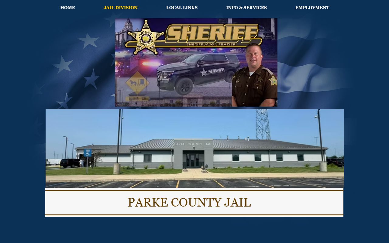 Parke County Jail page with inmate mail bond calls and commissary rules