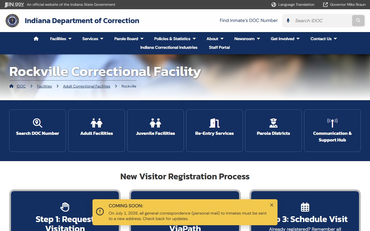 Rockville Correctional Facility IDOC inmate lookup and facility information